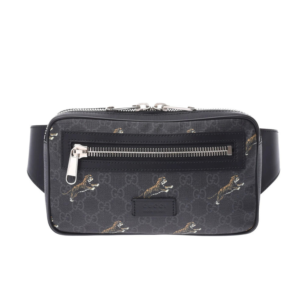 GUCCI Soft GG Supreme Belt Bag Tiger Black Gray Canvas Leather Body Belt Bum